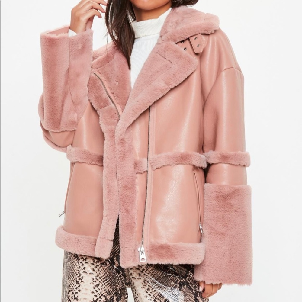 Pink Faux Fur Aviator Jacket